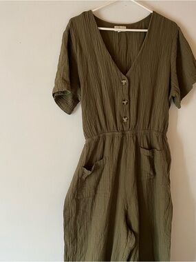 IVY Olive Green V-Neck Button Front Jumpsuit